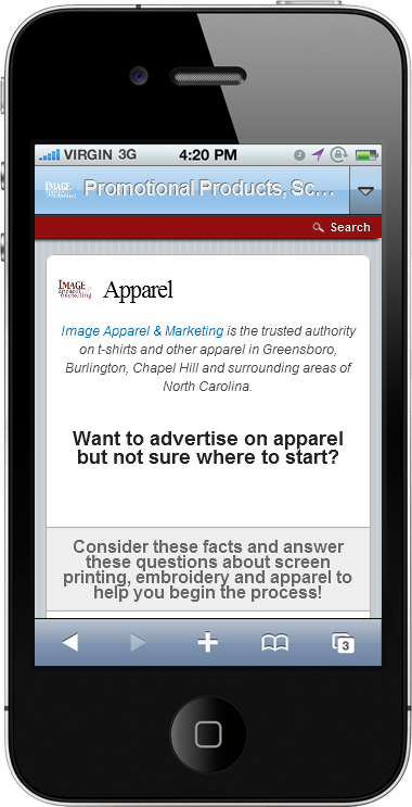 Image Apparel & Marketing Mobile Website